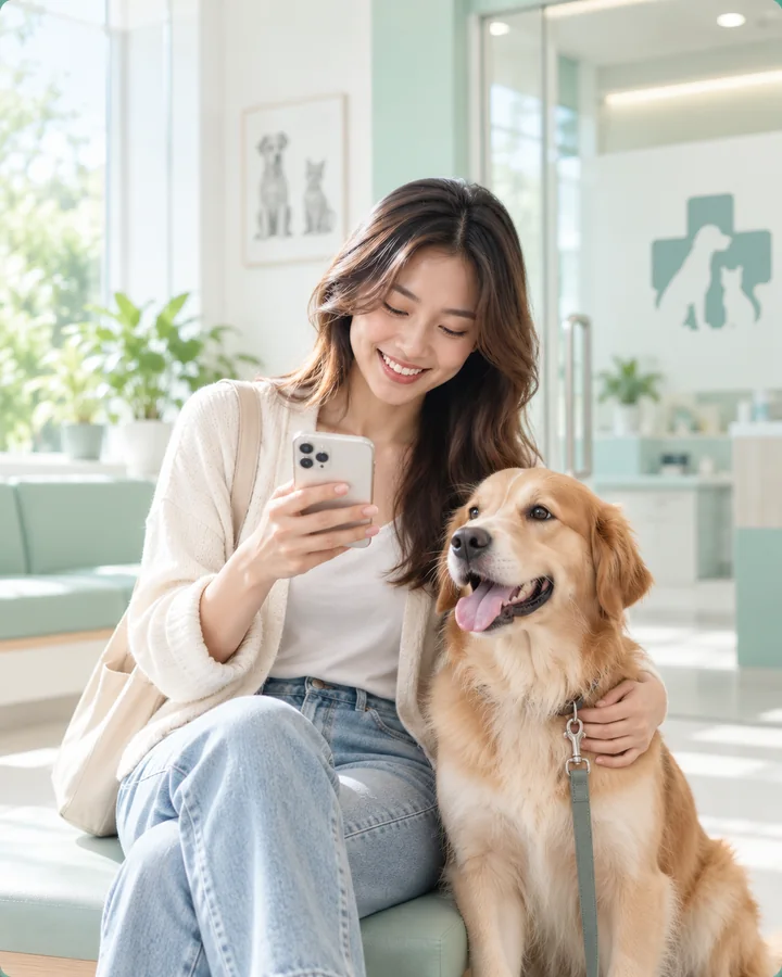 เจ้าของสัตว์กำลังค้นหาโรงพยาบาลสัตว์ด้วยโทรศัพท์